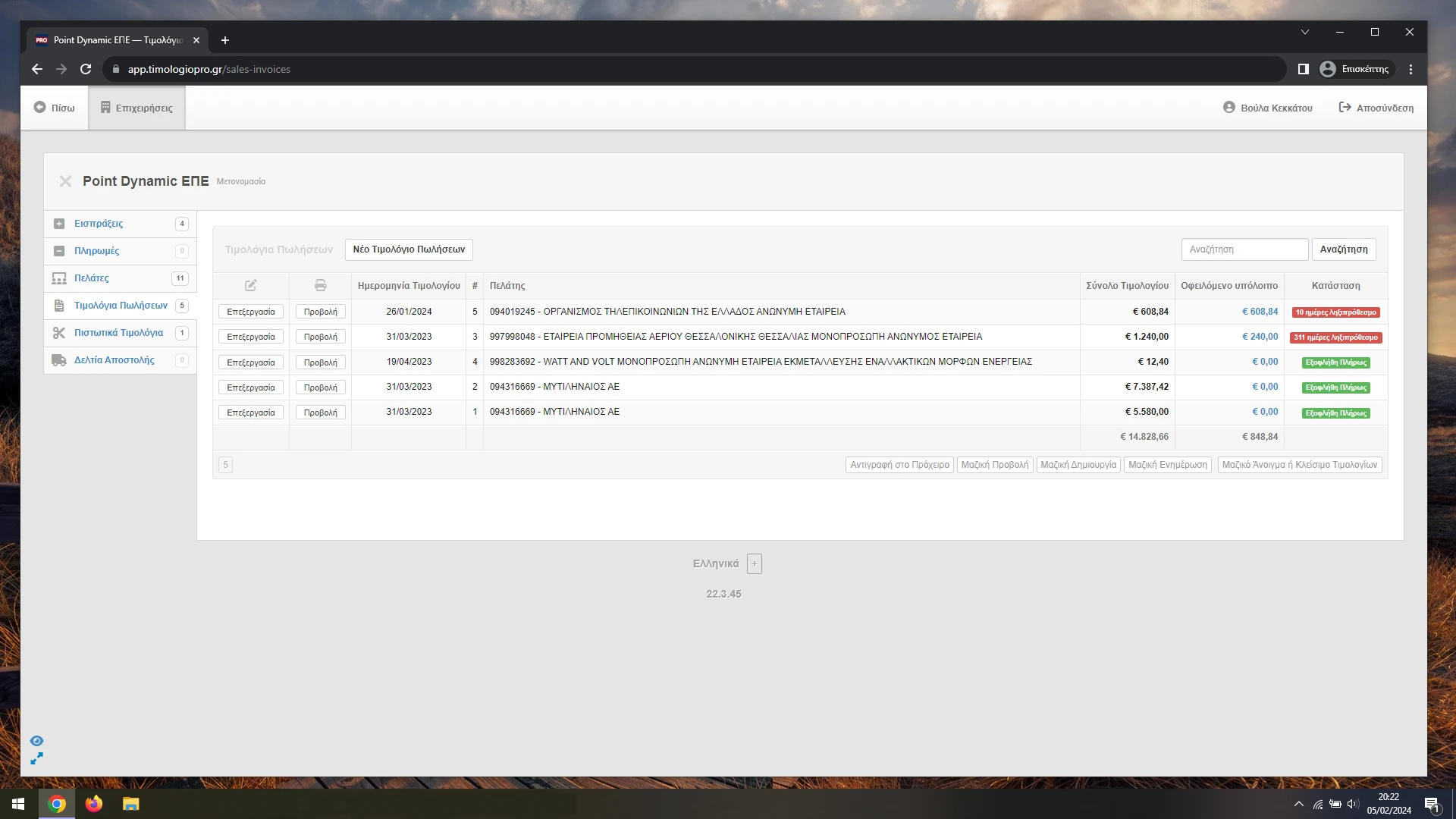 Στιγμιότυπο της εφαρμογής με απλά δικαιώματα χρήστη